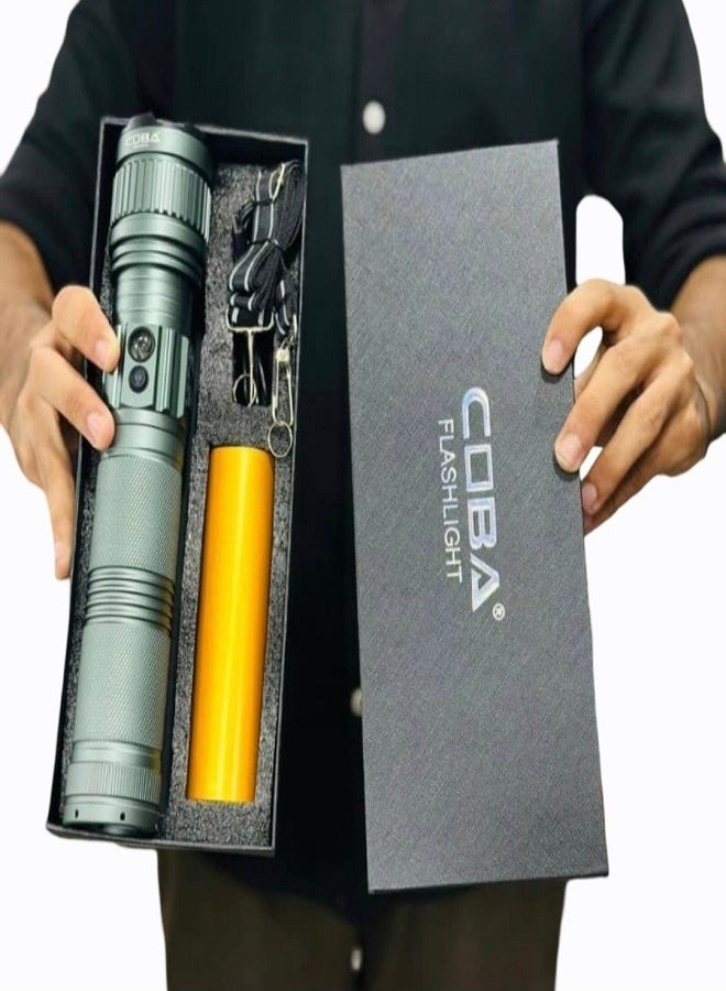 COBA مصباح يدوي LED قابل لإعادة الشحن COBA CB-G910 مدى طويل 3000م، وظيفة بنك الطاقة، ضوء جانبي COB، عرض رقمي للبطارية، مصباح من سبائك الألمنيوم - Image 2